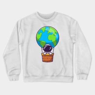 Cute Astronaut In Hot Air Balloon Earth Crewneck Sweatshirt